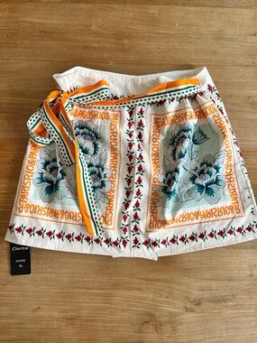 Chartou NWT Paris Rio Floral Print Tie-Waist Cotton Wrap Miniskirt - Size 12